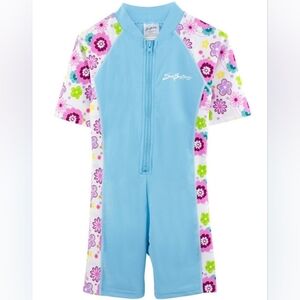 SunBusters UPF50+ UV Protection Kids Floral Blue Sunsuit Swimsuit Size 4/5 NWT